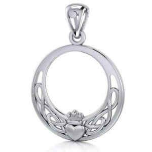 Sterling Silver Celtic Claddagh & Celtic Knotwork Pendant